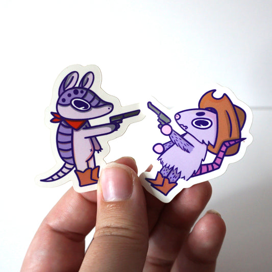 "Rootin' & Tootin' Duel Partners" Possum & Armadillo Duo Stickers